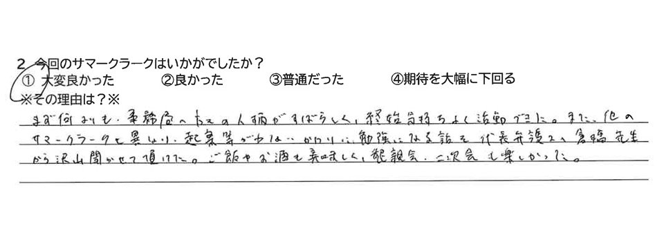 今回のサマークラークはいかがでしたか？